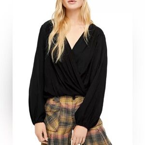 Free People Black Long-Sleeve Wrap Blouse